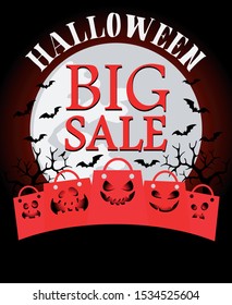 Halloween big sale background with scary funny packages.Vector illustration