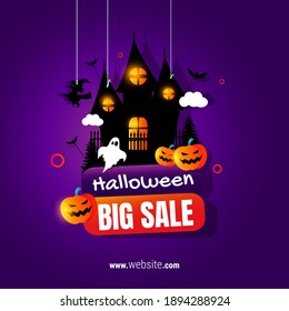 Halloween Big Sale Illustration Vector Template For Promotion Design