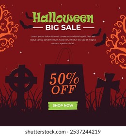 Fondo de Vector de gran cementerio de ventas de Halloween