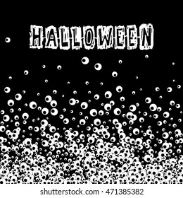 Halloween black banner with apple of the eye and scratch text. Vector background.
