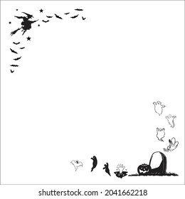 halloween black bat frame vector