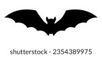 Halloween black bat icon. Flying vampire silhouette. Horror, creepy and spooky animal. Terrifying character. Vector illustration isolated on white background.