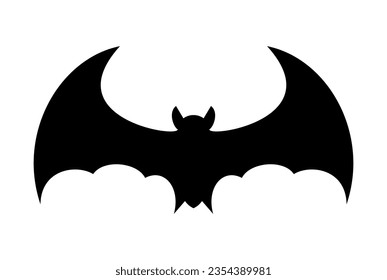 Halloween black bat icon. Flying vampire silhouette. Horror, creepy and spooky animal. Terrifying character. Vector illustration isolated on white background.
