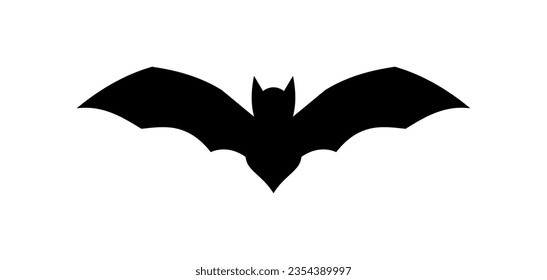 Halloween black bat icon. Flying vampire silhouette. Horror, creepy and spooky animal. Terrifying character. Vector illustration isolated on white background.