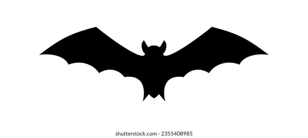 Halloween black bat icon. Flying vampire silhouette. Horror, creepy and spooky animal. Terrifying character. Vector illustration isolated on white background.