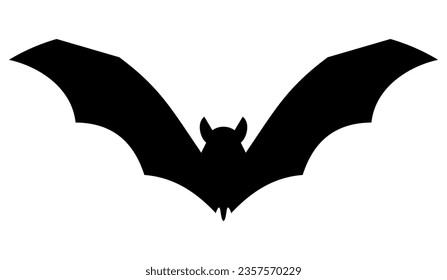 Halloween black bat icon. Flying vampire silhouette. Horror, creepy and spooky animal. Terrifying character. Vector illustration isolated on white background.