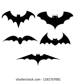 Halloween black bat icon set. Vector illustration. Halloween symbol.