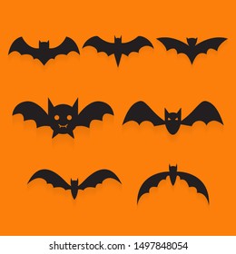  Halloween black bat icon set. Bats Silhouettes. Halloween symbol.