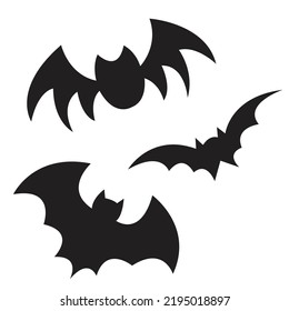 Halloween black bat icon set, Bats Silhouettes, Halloween symbol, on white background.