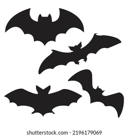 Halloween black bat icon set, Bats Silhouettes, Halloween symbol, on white background.