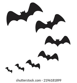 Juego de iconos de murciélago negro de Halloween, Bats Silhouettes, símbolo de Halloween, sobre fondo blanco.