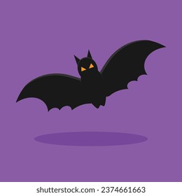 Halloween black bat on a purple background. Vector illustration, flat design.