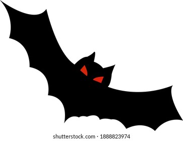 halloween black bat with red eyes vector isolated element