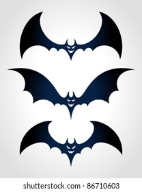 Halloween Black Bat Scary Face Vector Icon Set Eps 10.