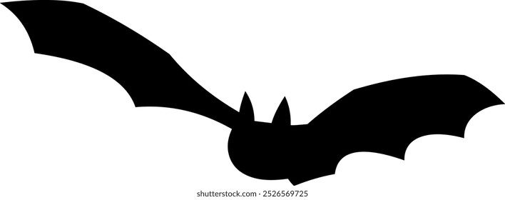 Halloween Black Bat Silhouette Flying. Vector Hand Drawn Illustration Isolated On Transparent Background