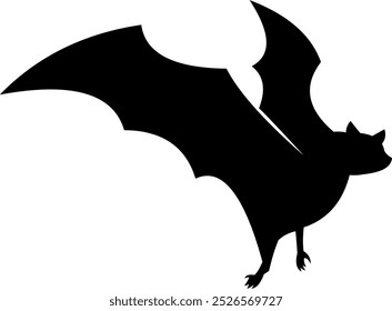 Halloween Black Bat Silhouette Flying. Vector Hand Drawn Illustration Isolated On Transparent Background