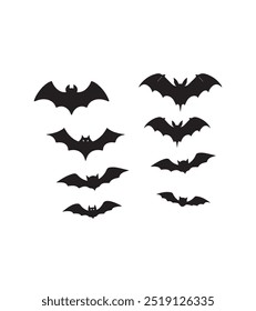 Halloween black bat silhouette icon sets