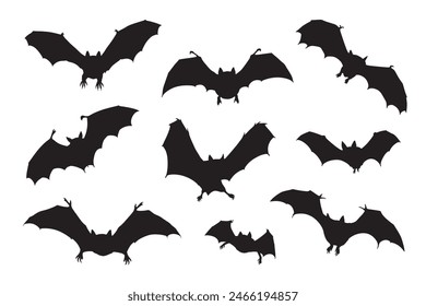 Halloween black bat silhouettes set  isolated on white background. Black Bat vector Illustration. Black Bat art work.