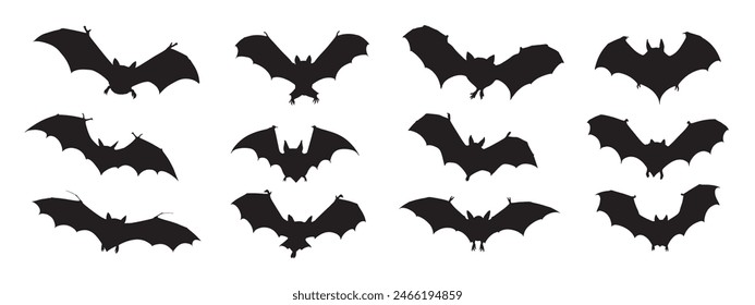 Halloween black bat silhouettes set  isolated on white background. Black Bat vector Illustration. Black Bat art work.