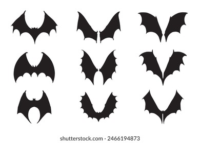 Halloween black bat silhouettes set  isolated on white background. Black Bat vector Illustration. Black Bat art work.