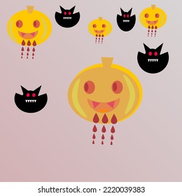 halloween black bats and cute pumpkins for the festival