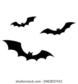 halloween black bats drawn in cartoon flat style silhouette illustration.