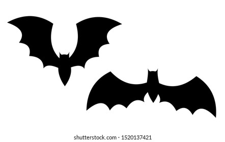 Halloween black bats flying silhouettes isolated on white. Simple bat icon vector cartoon illustration. Fall, Halloween. wildlife elements.