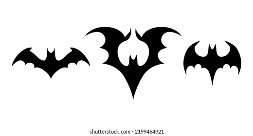 Halloween black bats flying silhouettes isolated on white. Simple bat icon vector cartoon illustration. Halloween design element.