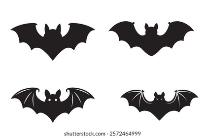 Halloween black bats flying silhouettes isolated on white. Simple bat icon vector cartoon illustration. Fall, Halloween. wildlife design element.
