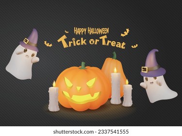 Diseño de la frontera negra de Halloween con calabazas, velas y fantasmas