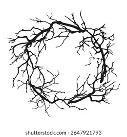 Halloween black branch wreath. Vector frame.
