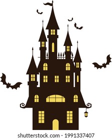 Halloween black castle silhouette vector illustration