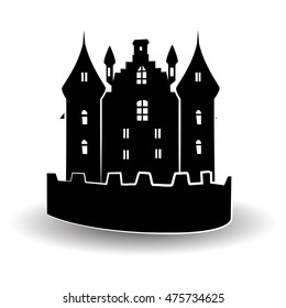 A halloween black castle with white windows. Vector illustration.