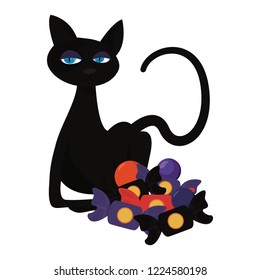 halloween black cat with candies
