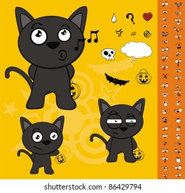 halloween black cat cartoon set in vector format