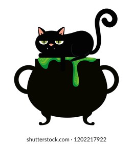 halloween black cat with cauldron