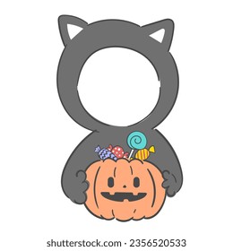 Halloween Black Cat Costume Illustration with hole for face.