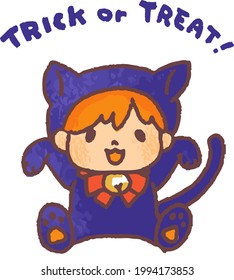 Halloween black cat costume kids vector illustration, 