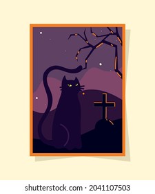 halloween black cat and cross night scene