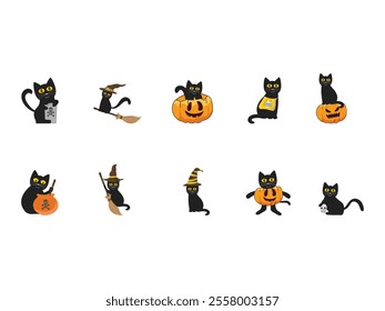 Halloween Black Cat Element Set