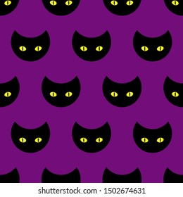 Halloween black cat face seamless pattern. Vector