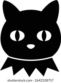Halloween black cat face Silhouette.
Cute black cat head flat cartoon vector illustration.
Transparent background.
