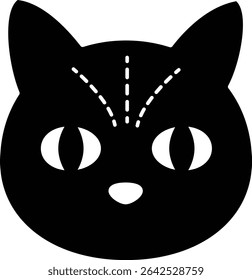 Halloween black cat face Silhouette.
Cute black cat head flat cartoon vector illustration.
Transparent background.