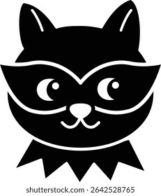 Halloween black cat face Silhouette.
Cute black cat head flat cartoon vector illustration.
Transparent background.
