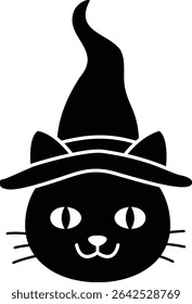 Halloween black cat face Silhouette.
Cute black cat head flat cartoon vector illustration.
Transparent background.