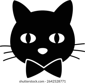 Halloween black cat face Silhouette.
Cute black cat head flat cartoon vector illustration.
Transparent background.