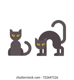Halloween black cat flat illustration. Two witches cats flat icons