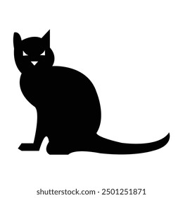 Halloween black cat flat single icon. Halloween black cat with white eyes icon in cartoon style on a white background. Black Cat icon isolated on white. Vector illustration in flat style for design.