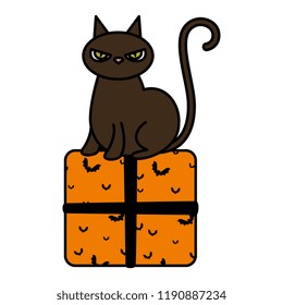 halloween black cat with gift