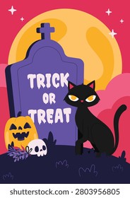 Halloween Black Cat Grave Trick or Treat Text Poster
